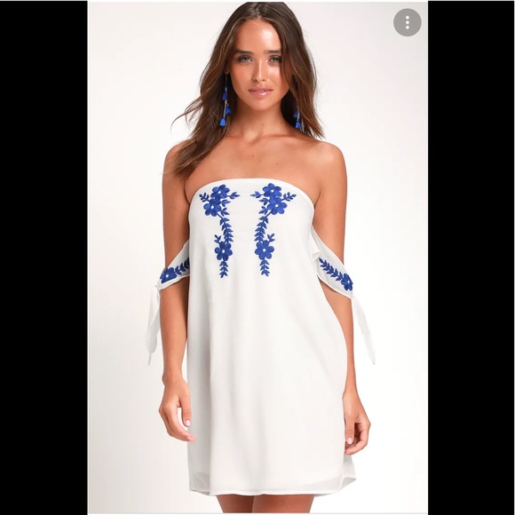 Lulus Dresses & Skirts - Lulu’s Crysta White Embroidered Off- The Shoulder Mini Dress size L